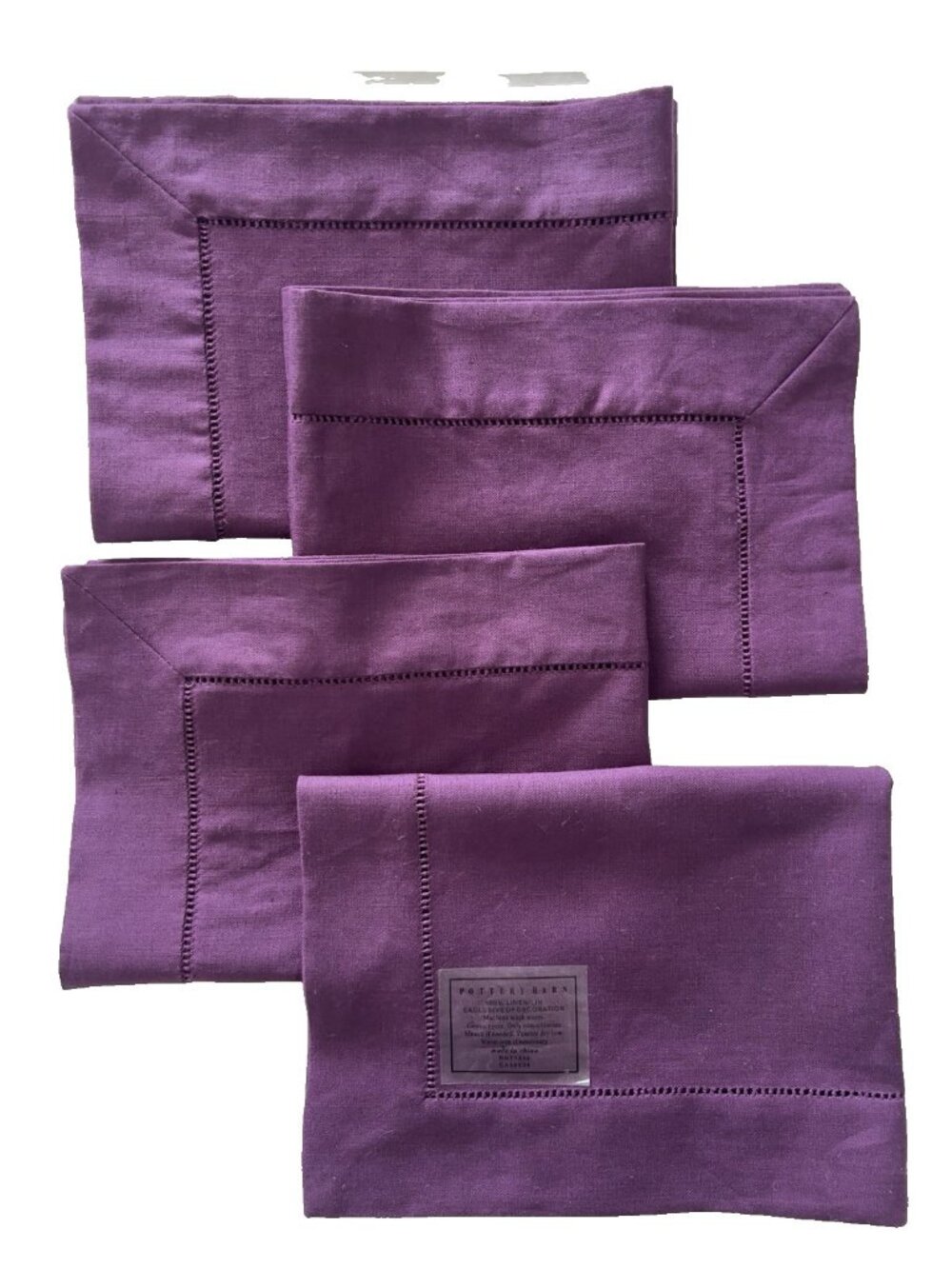 POTTERY BARN Placemats Set 4 100% Linen Purple Hemstitch 19" x 14" Dining Table